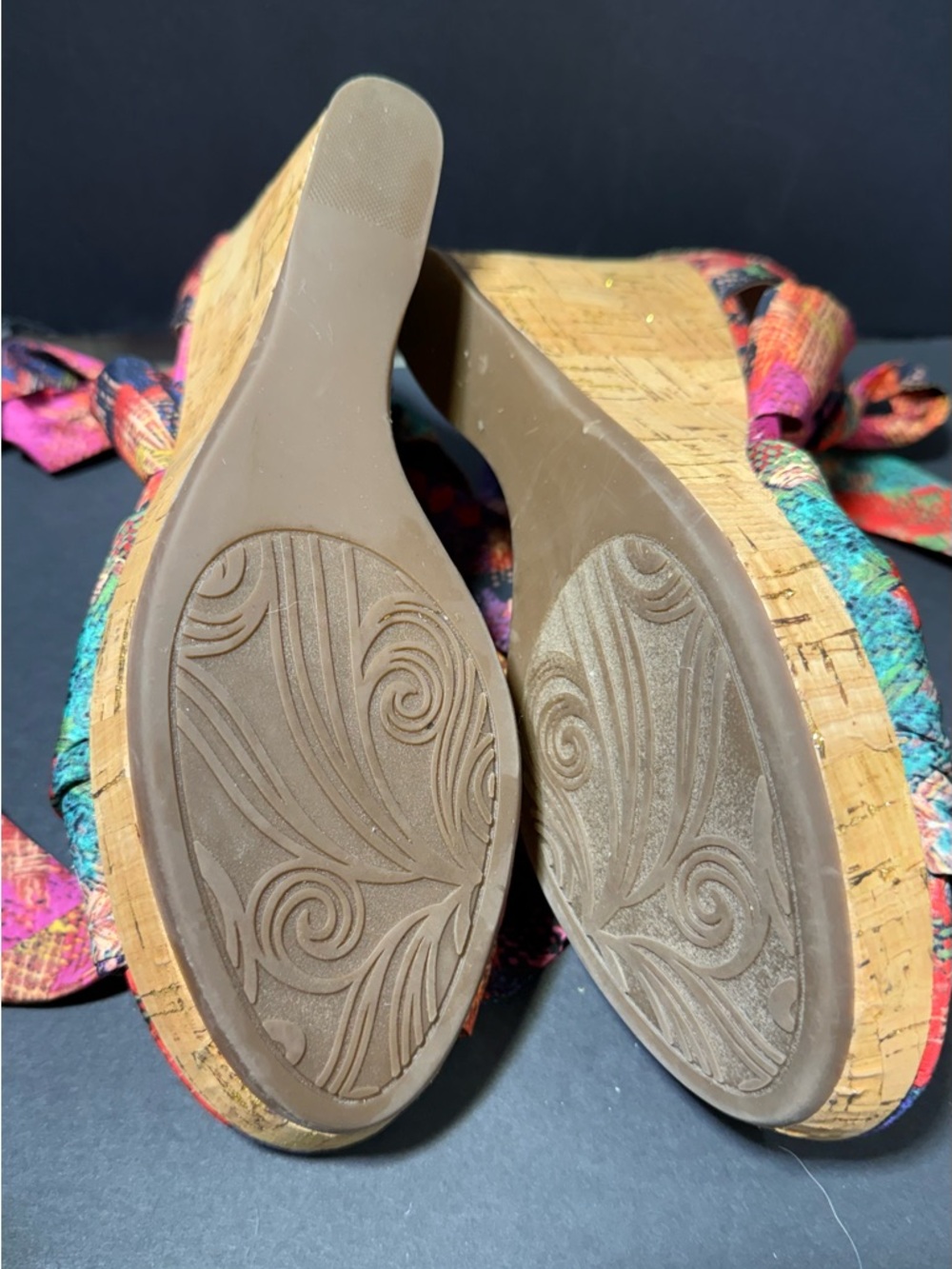 Tie-Ankle Multicolor Open-Toe ankle wrap platform cork wedge heels by Impo Olani - Picture 5 of 7